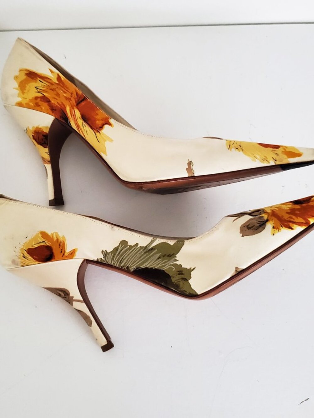 Prada Floral Pointed Toe Stiletto Heel Vintage Orange Green 38.5 - Picture 8 of 12